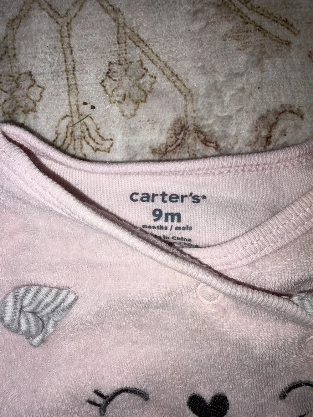 Carter’s Light Pink Cat Onesie - Baby’s size 9 Months